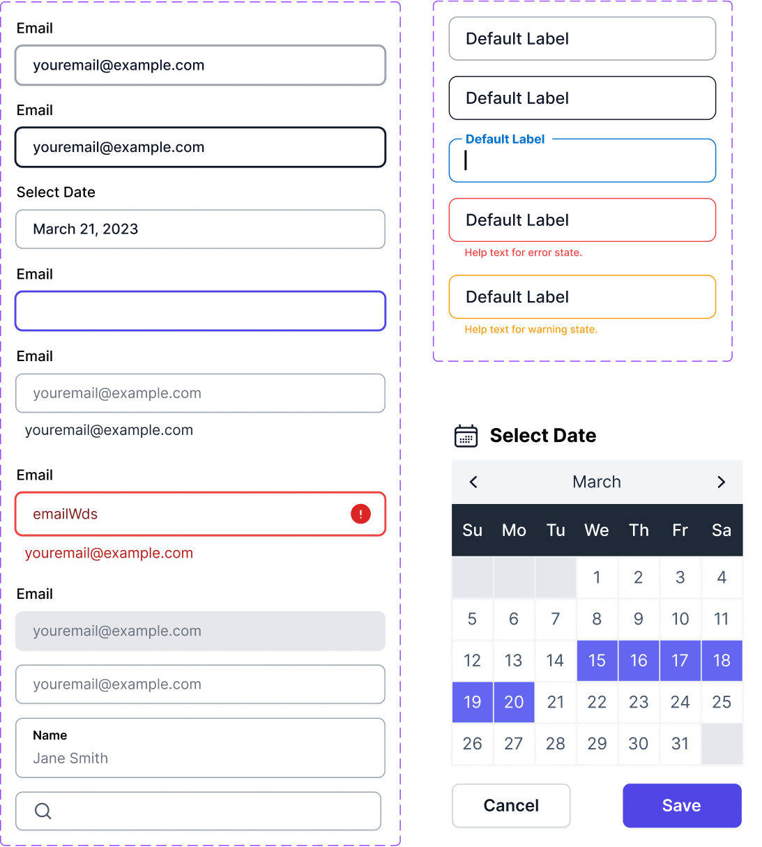 Input and calendar components
