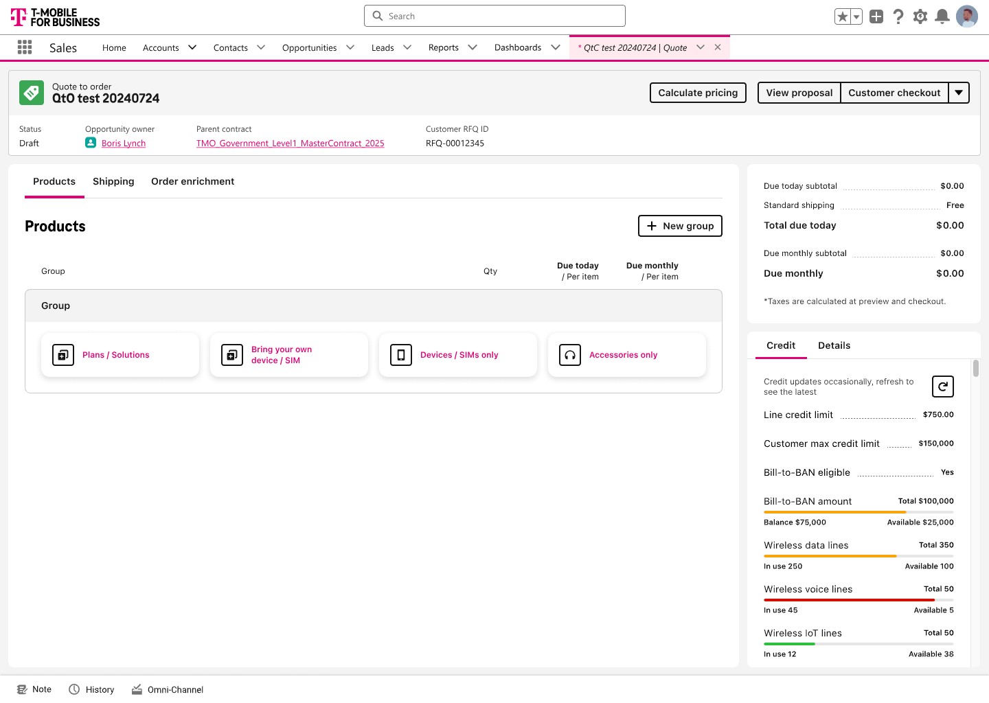 Quote to order: product groups forked by fulfilment path